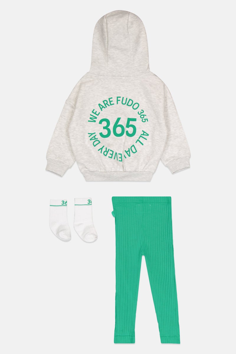 Fudo طقم سويت شيرت وبنطلون مكون من 3 قطع للبنات الصغيرات مع زوج واحد من الجوارب، متعدد الألوان - Image 3